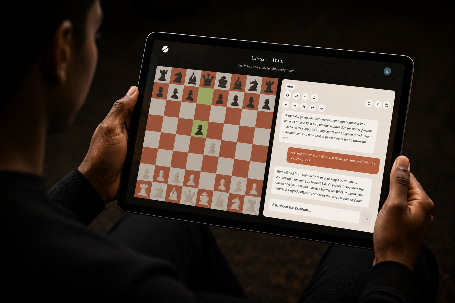 E4 AI Chess Coach interface